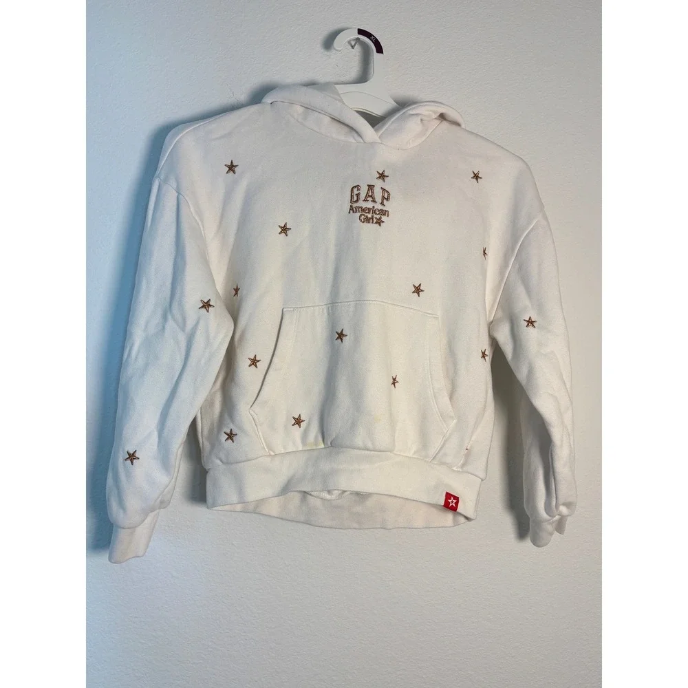 GAP American Girl Girls Large White‎ Gold Star Embroidered Hoodie Sweatshirt